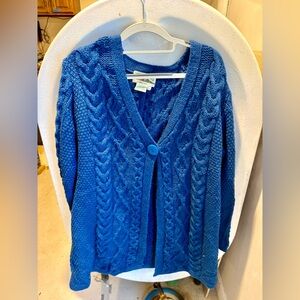 Aran Crafts Vibrant Blue Cable Knit Cardigan